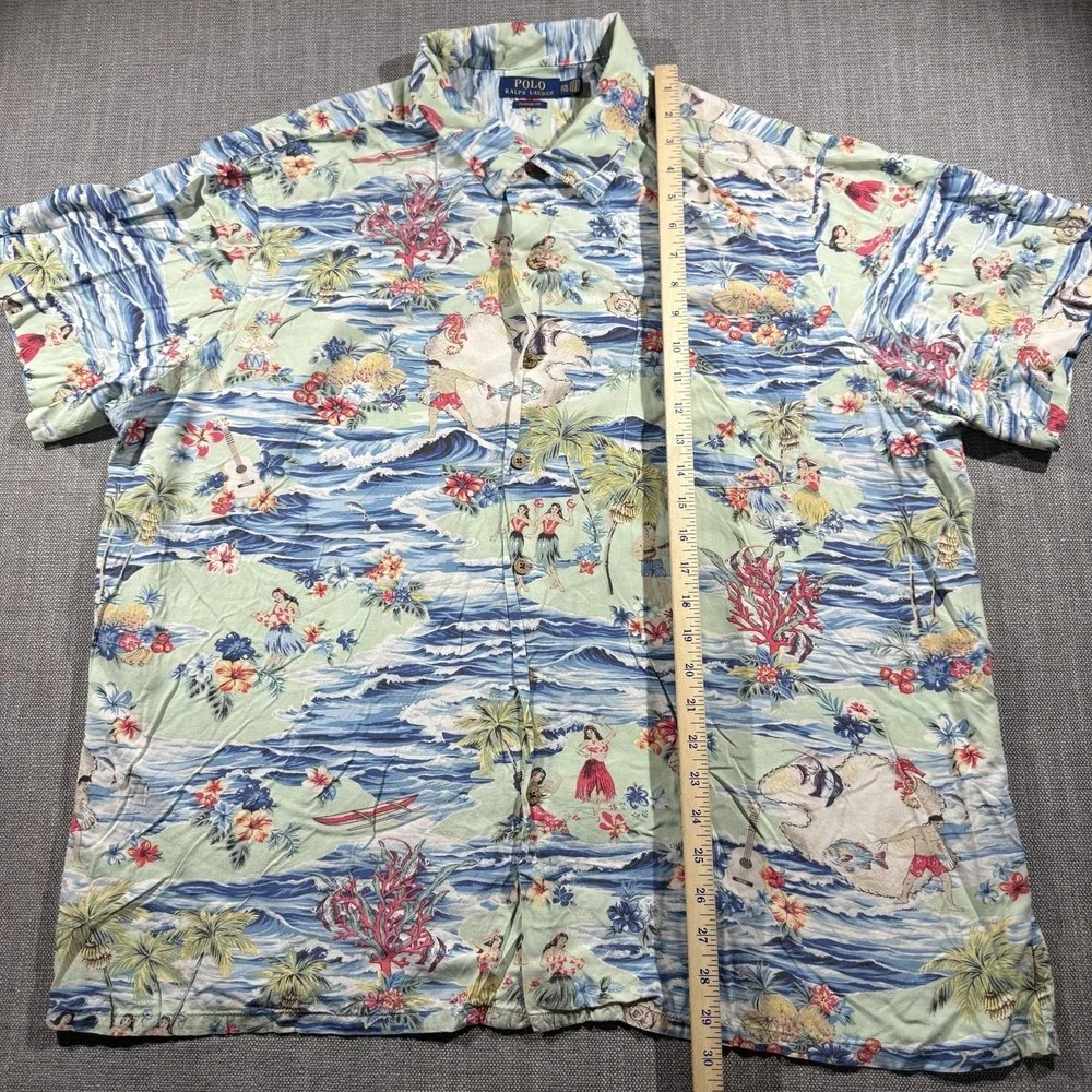 Polo Ralph Lauren Shirt Mens 2XL Multicolor Hawaiian Hula Short Sleeve Button Up